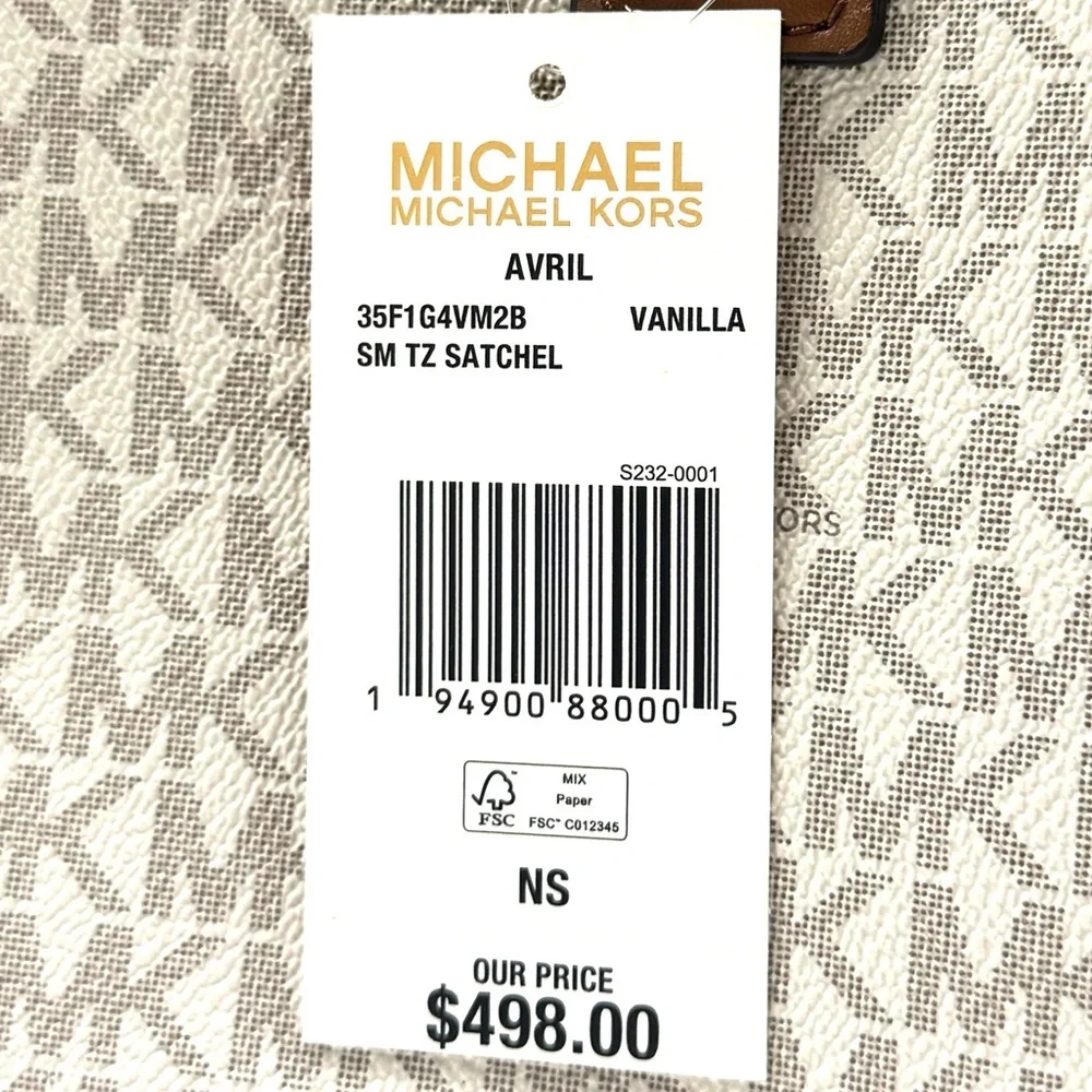 Michael Kors Avril Small Logo and Leather Satchel Bag Vanilla/Brown
